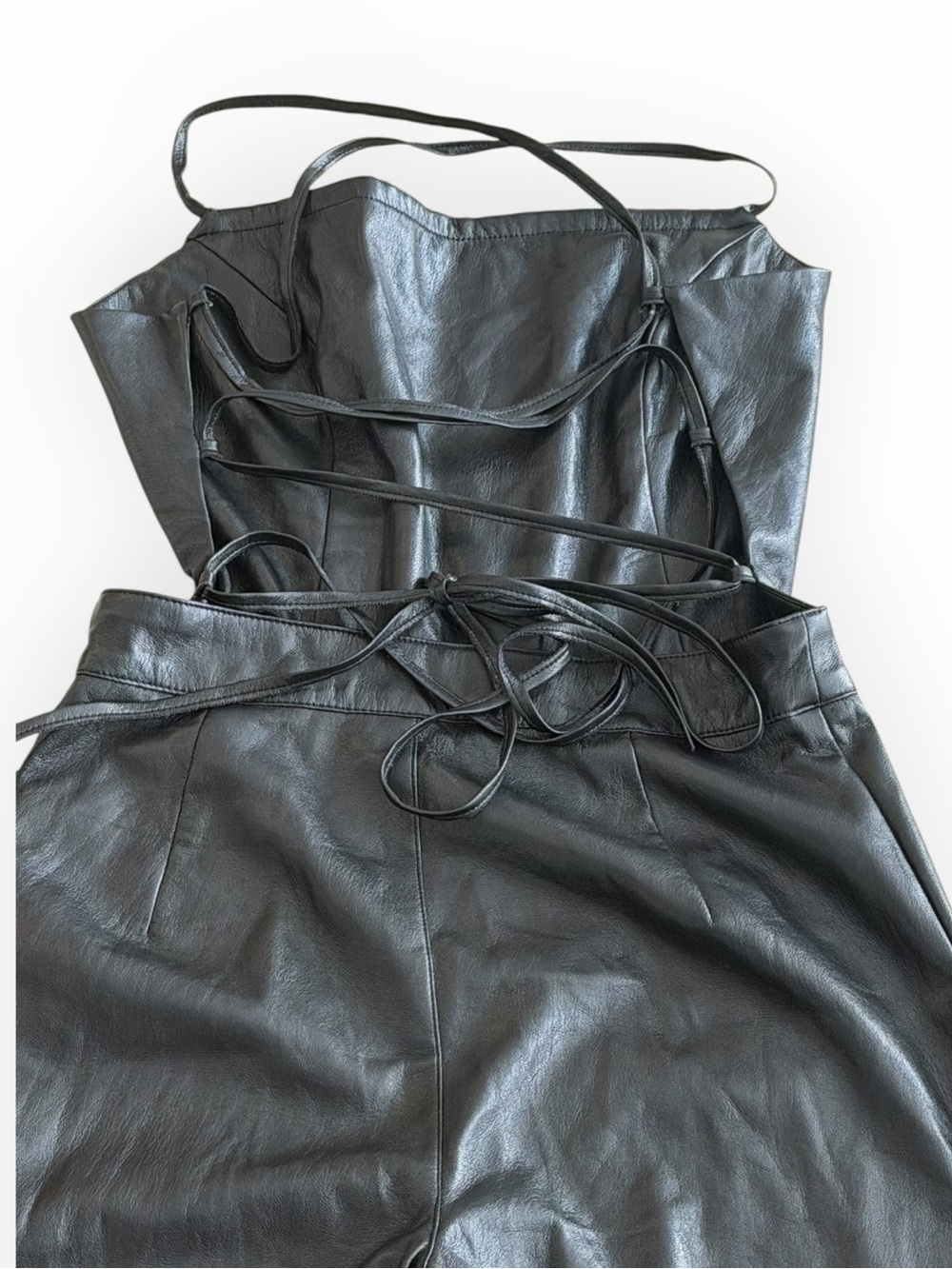 GOOD AMERICAN Vacay Faux
Leather Jumpsuit Black Strappy Back Top 2 M Pants Sexy - Picture 11 of 14